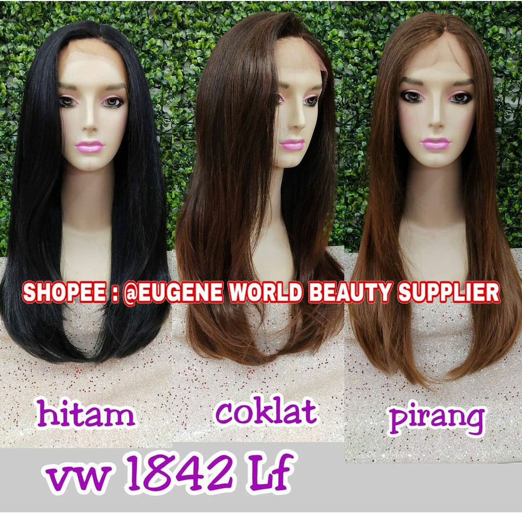 HALF LACE WIG FRONT LACE WIG LACE WIG WANITA PANJANG LURUS WIG KOREA NATURAL HITAM COKLAT PIRANG VW 