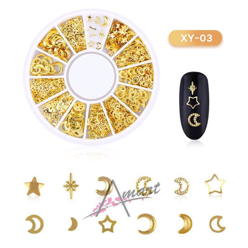 Hiasan Metal Bentuk Geometri Campur Aksen Hollow 3D Warna Gold untuk Dekorasi Nail Art 3D Kutek nail