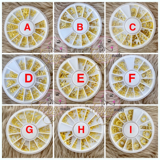 Nail acc wheel mix shape hiasan nail art gold metal swarovski crystal ab nailart kutek gel