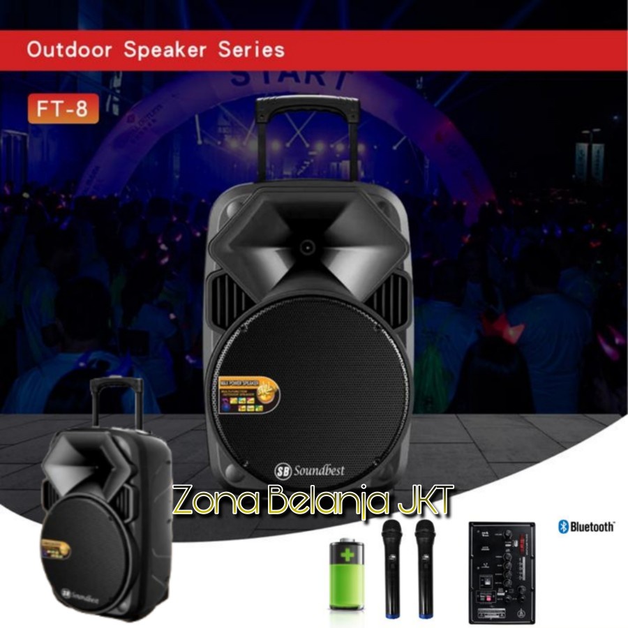 Speaker Portable Wireless 8 Inch SOUNDBEST FT8 USB Bluetooth Original