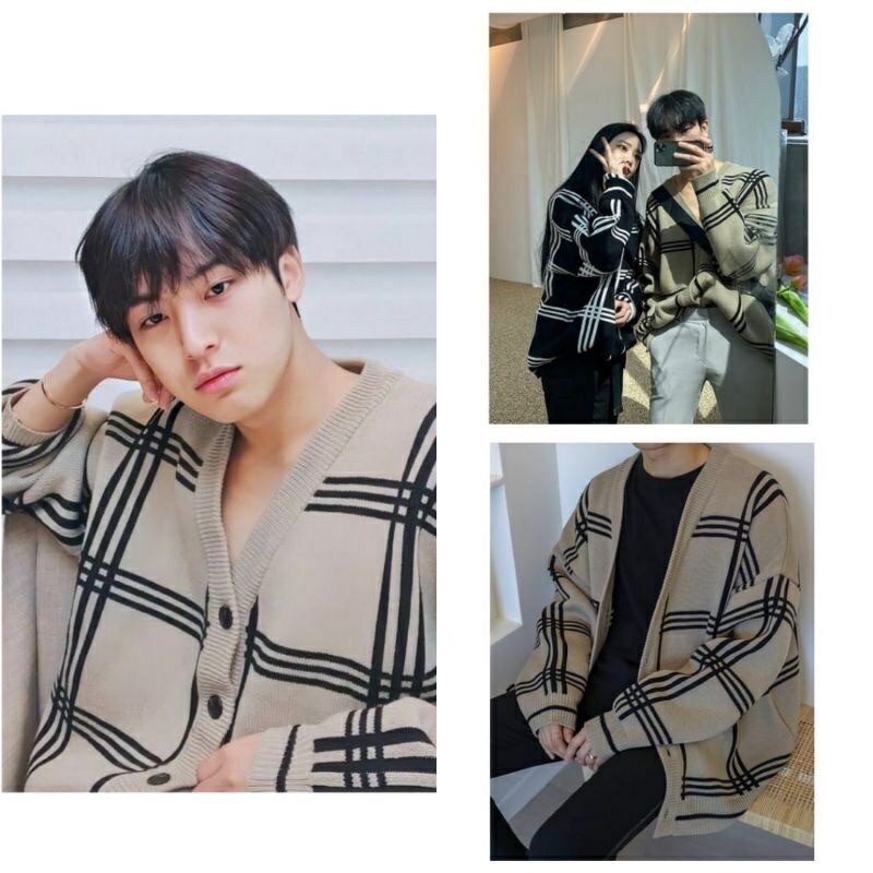 CARDIGAN RAJUT  MINGYU OVERSIZE KANCING SQUARE | OUTER OUTWEAR KNIT MOTIF GARIS TEBAL