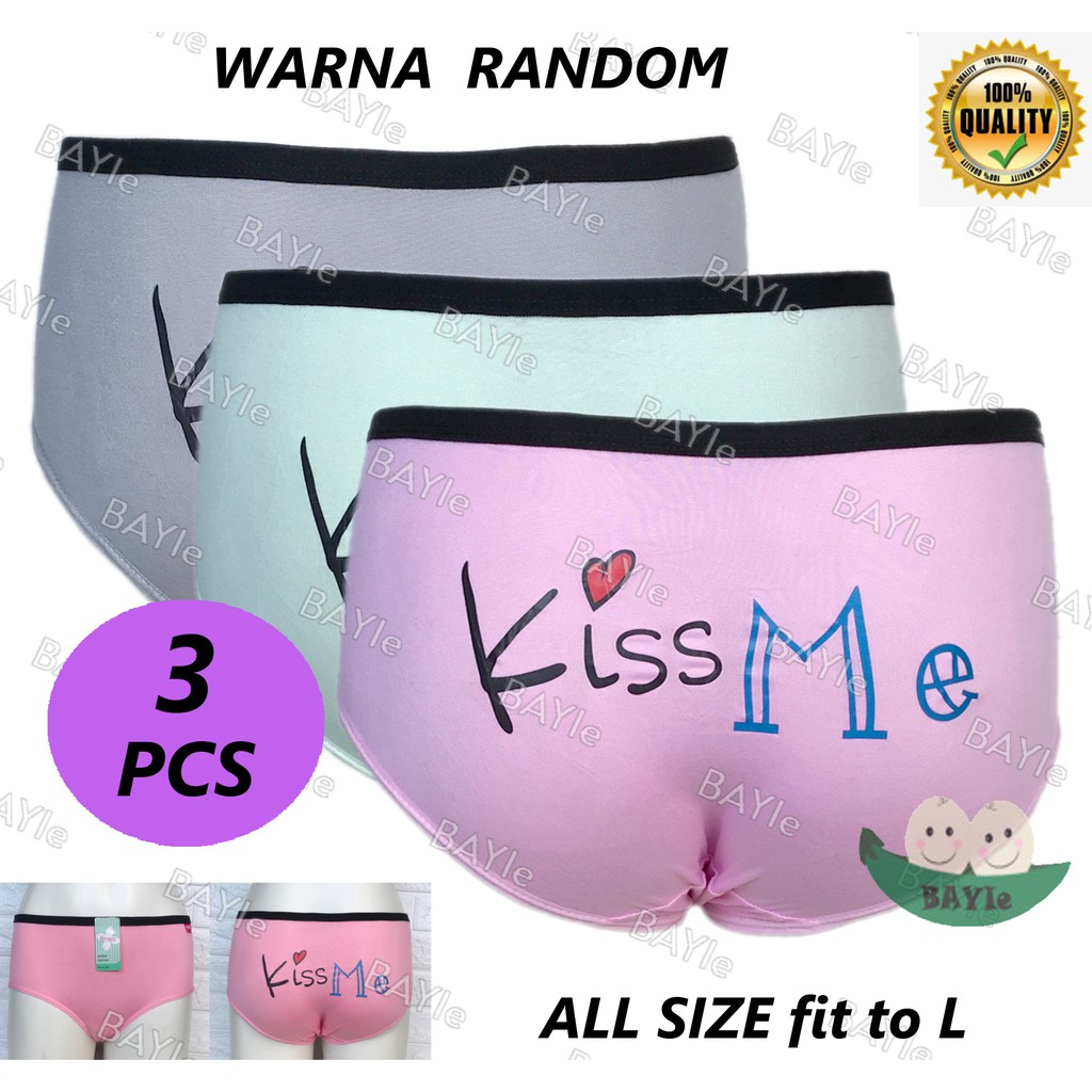 BAYIe - 3 PCS Celana Dalam/ CD Wanita Remaja WEN ROU KISS ME / CD Perempuan Multi Colour ALL SIZE FIT TO Size L