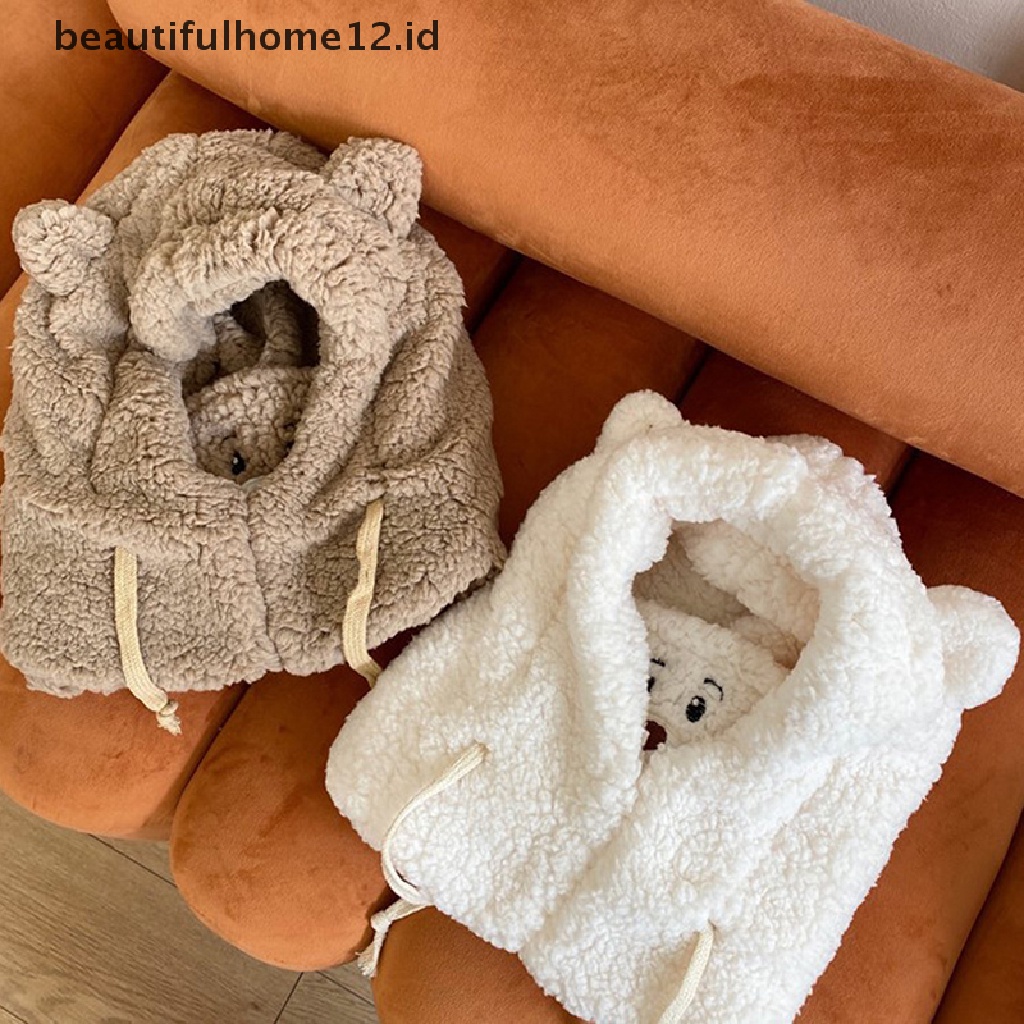 【beautifulhome12.id】 Cute Bear Ears Warm Hat Windproof Neck Scarf Cap Student Plus Cashmere Cap  .