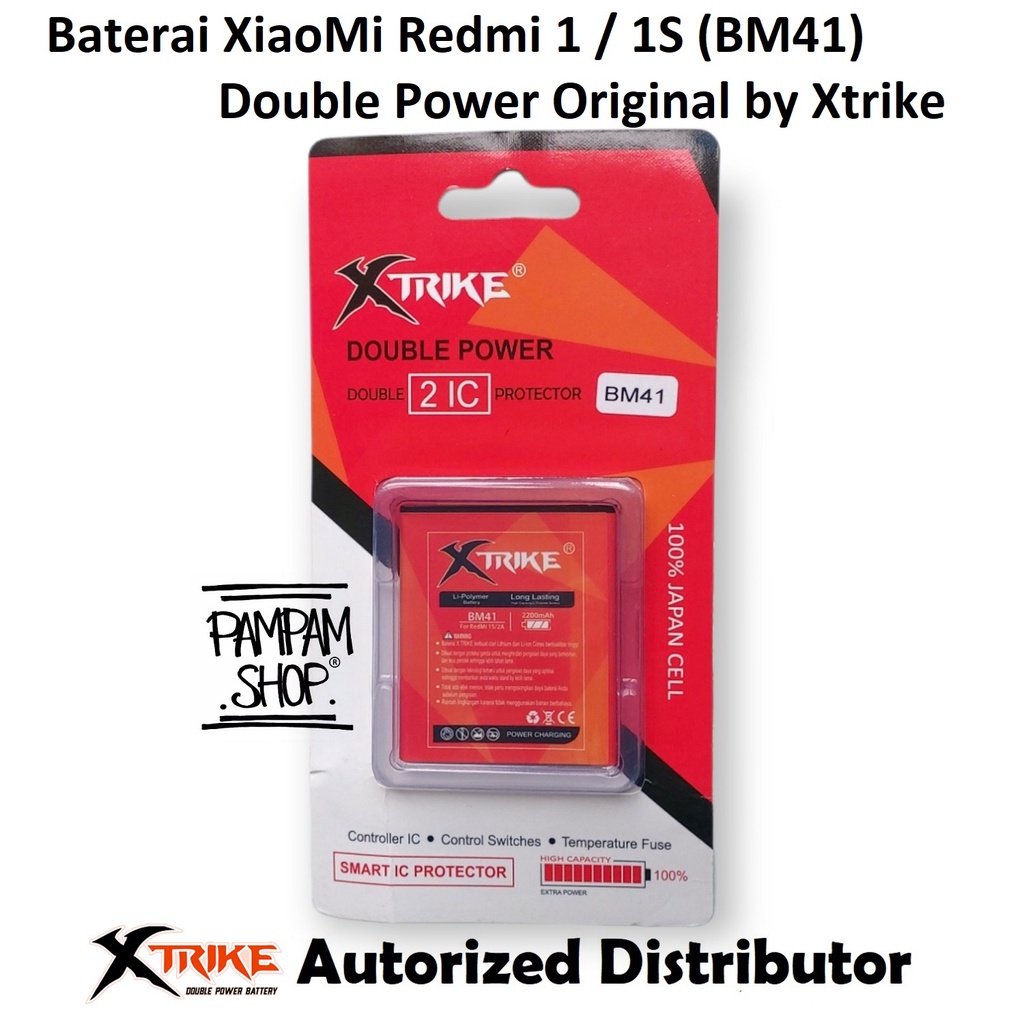 Baterai XTRIKE Double Power Original XiaoMi BM41 Redmi 1 1S S Batre Batrai Battery Handphone HP Ori