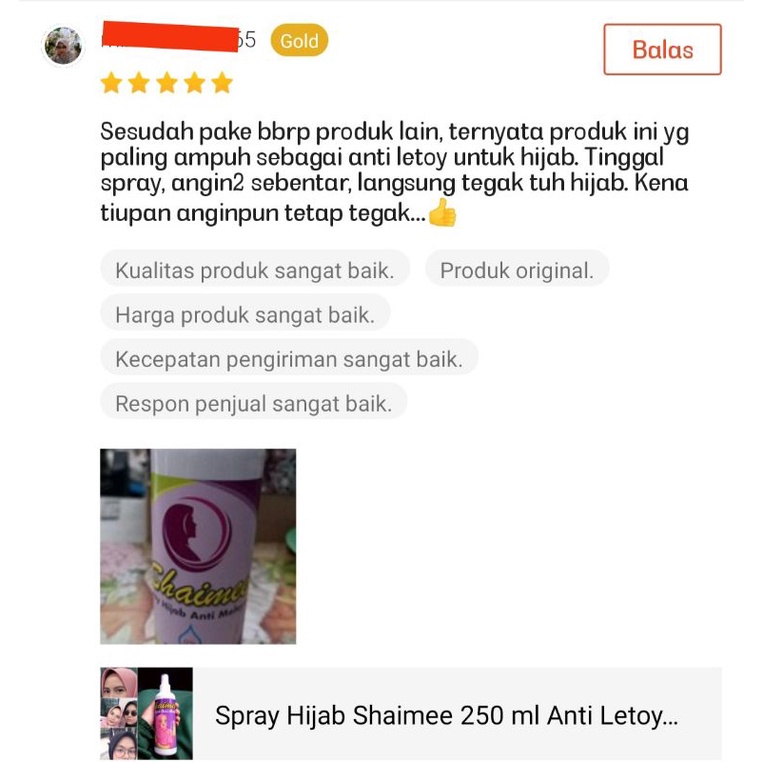 Shaimee Spray Hijab Anti Letoy 100 ml cocok dibawa Travelling