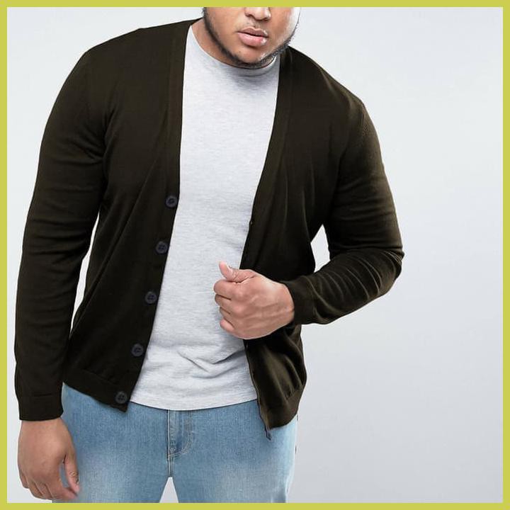CARDIGAN RAJUT BIG SIZE KNITTING TANGAN PANJANG PRIA - ALVIN JUMBO - HITAM