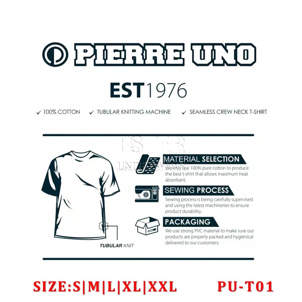 Kaos Dalam Pria PIERRE UNO T01 ROUND NECK PUTIH ISI 1Pcs