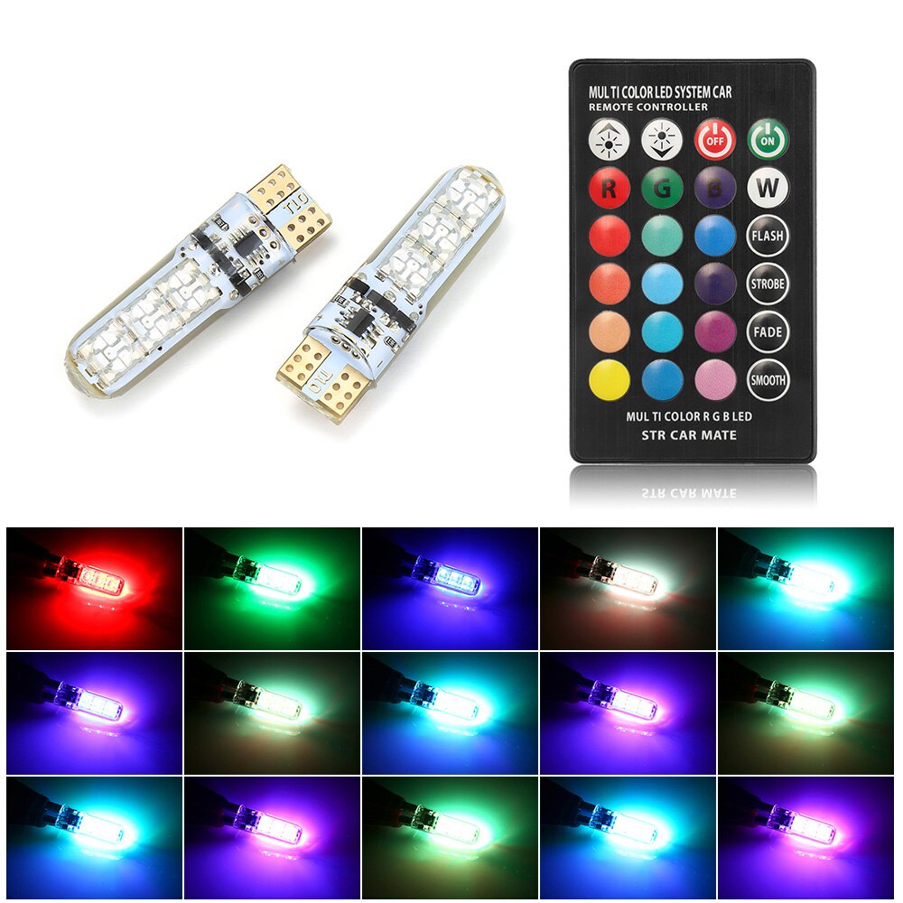 Lampu LED T10 Remot RGB Lampu Senja W5W T10 SMD 5050 RGB 6 Mata 1 Set