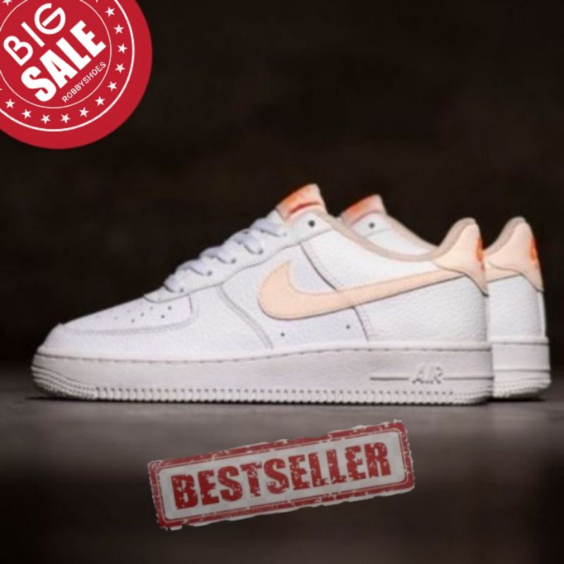 Nk Air Force 1 Low White Peach Original Sneakers Wanita