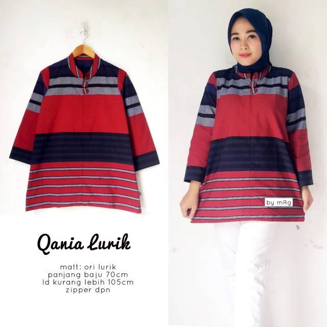 Blus Etnic Qania ORI MRG atasan batik Jumput mix Lurik batik modern