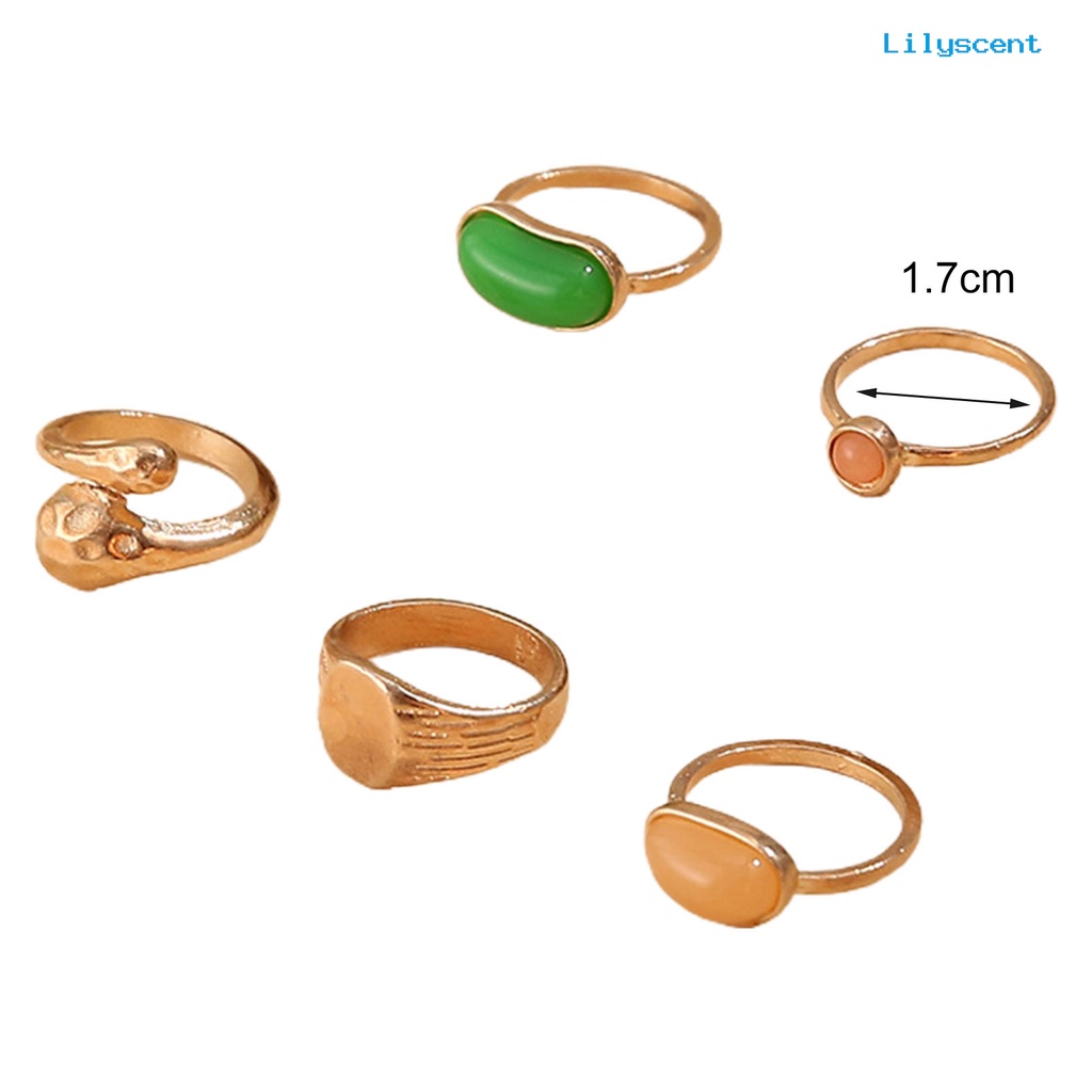 5pcs / Set Cincin Knuckle Bahan Alloy Hias Permata Imitasi Warna Hijau Untuk Wanita