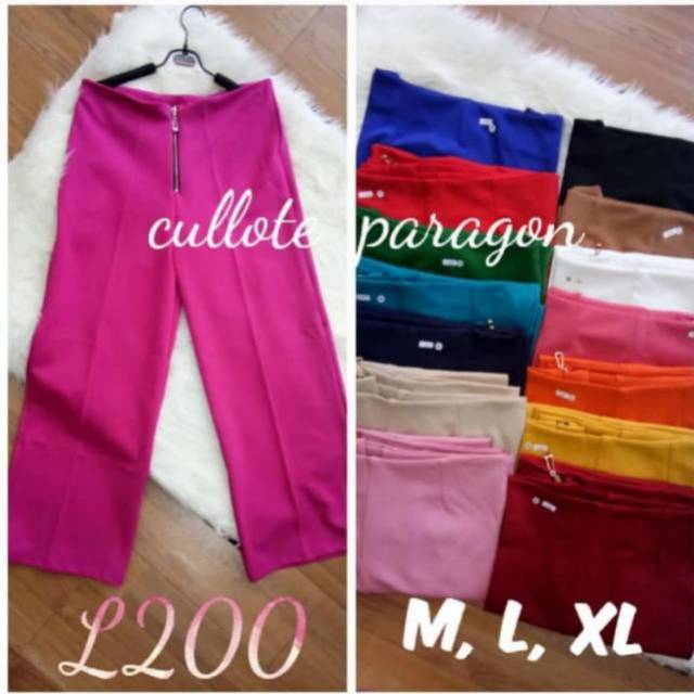 Celana kulot panjang zipper highwaist bahan wedges