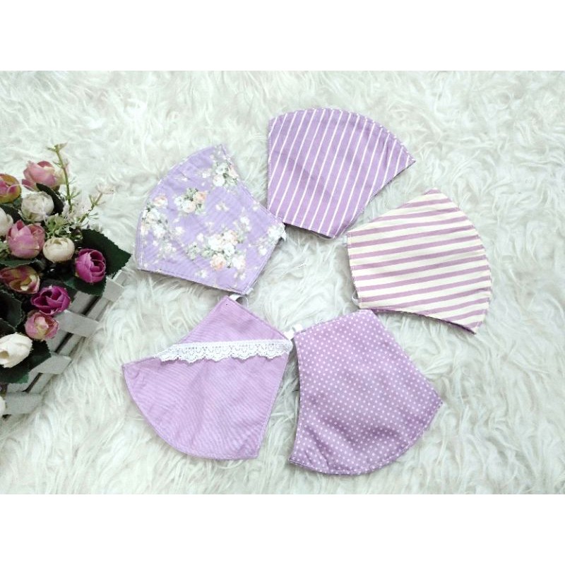 masker kain katun jepang, lilac