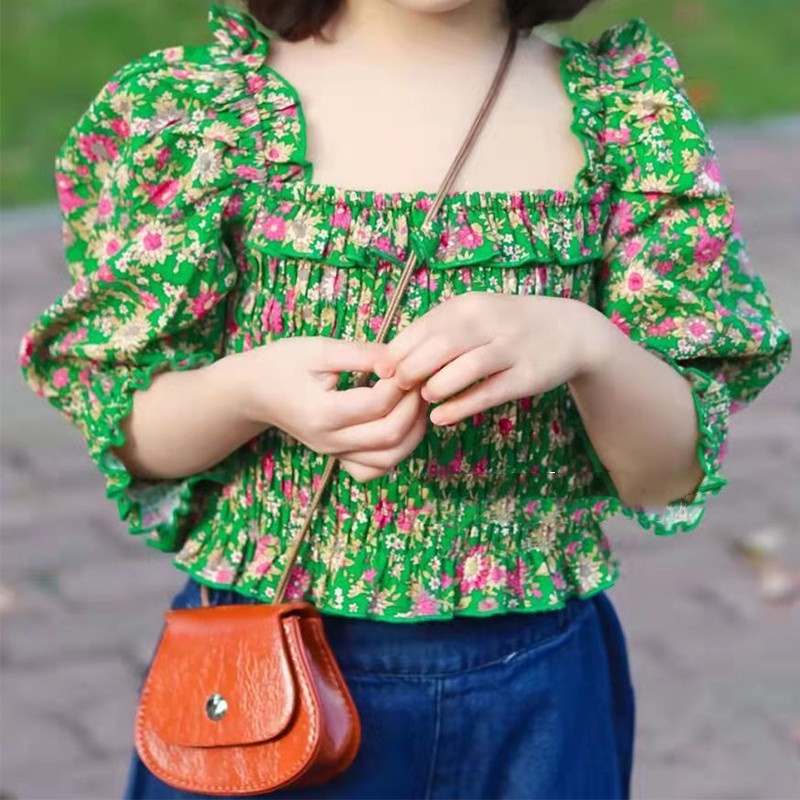 [Cocobaby Jakarta] SETELAN ANAK KOREA STYLE BAJU BUNGA HIJAU + CELANA KULOT JEANS DENIM