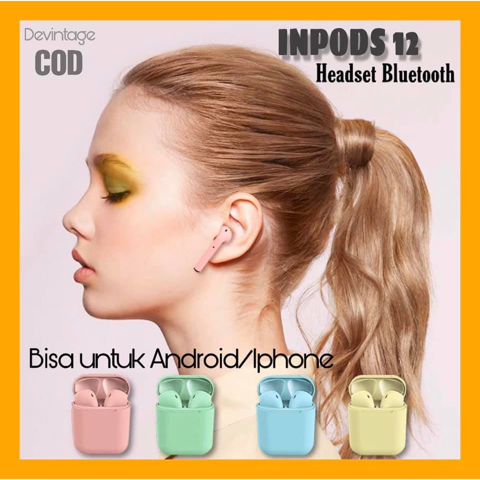 NEW Inpods 12 ELEVEN / Inpods 12 Headset Earphone Wireless Bluetooth 5.0 Warna Metalik Macaron