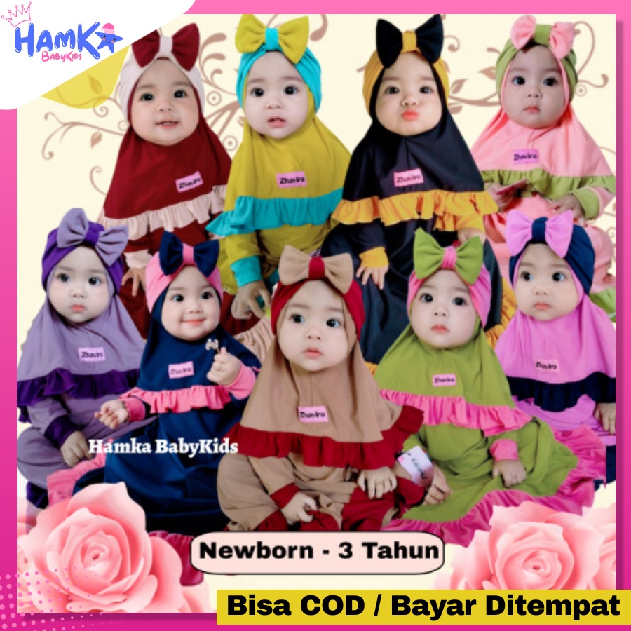 Gamis Bayi Anak Perempuan 0 - 3 Tahun Zhavira Set Hijab Bahan Jersey Newborn 1 2 Tahun