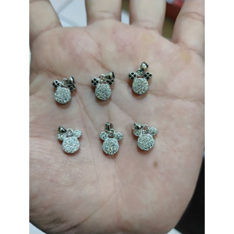 Liontin Mickey mouse cor mata, perak 925, sepuh emas putih