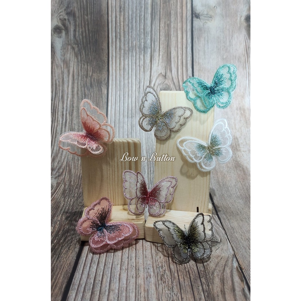 Aplikasi Bordir Kupu Renda Import 2 Layer 6 cm Organza Bordir Patch Lace Bunga Flowery Jahit Butterf