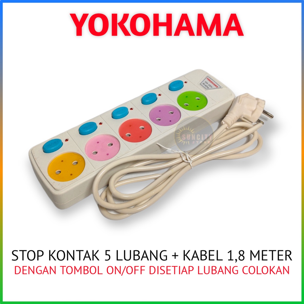 Yokohama Stop Kontak 3 / 4 / 5 Lubang + Kabel 1,8 Meter (Tombol ON/OFF Setiap Lubang Colokan)