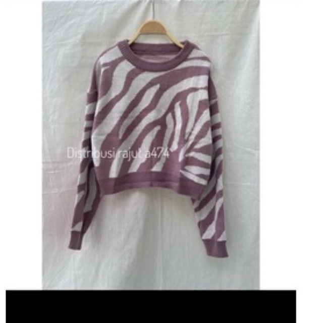 Sweater Blouse Motif Zebra model crop atasan wanita rajut premium