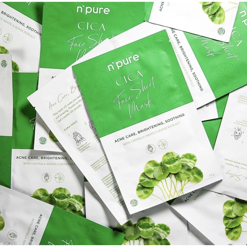 NPURE Centella Asiatica Masker Sheet Mask (CICA series) Masker Wajah Topeng, Masker Jerawat