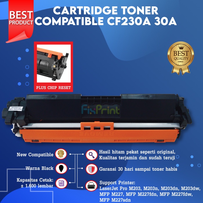 Cartridge Toner Compatible XP 30A CF230A Canon 051 Printer M203d M203dw M227fdn M227fdw M227sdn CHIP