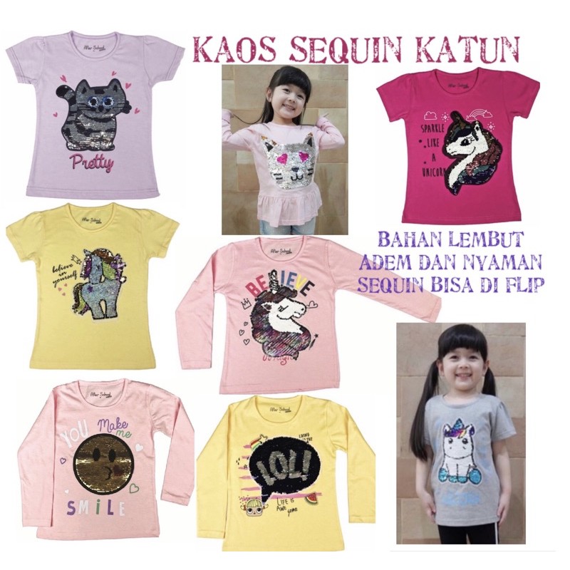 BAJU ANAK PEREMPUAN KAOS SEQUIN DAN HOLOGRAM