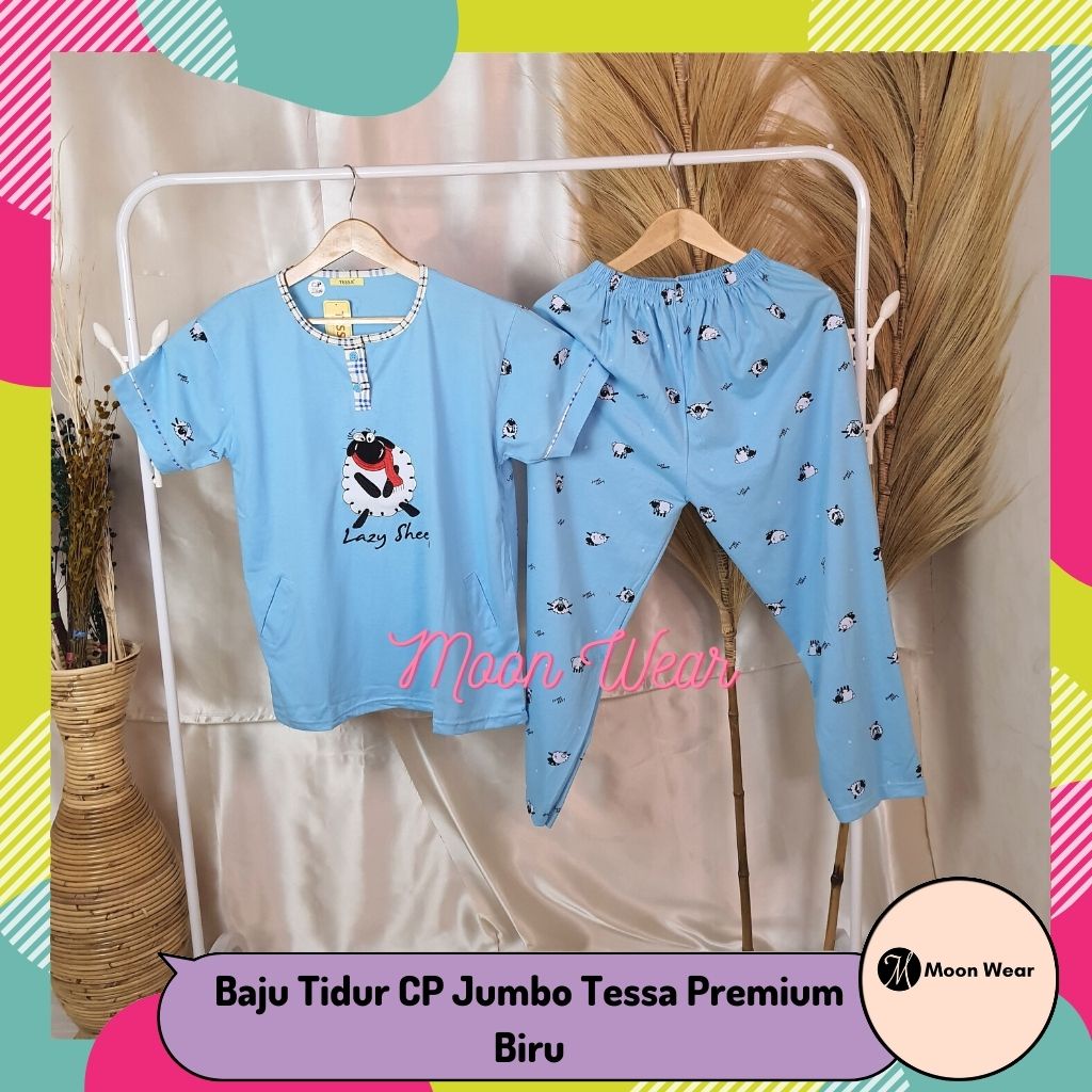 Baju Tidur CP Jumbo Tessa Premium Biru | | Baju Tidur Wanita Tessa | Piyama Baby Doll | Piyama Wanit