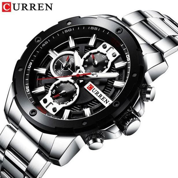 Jam Tangan Pria Curren 8336 Stainless Chronograph Aktif Silver Hitam Mampiryuk99