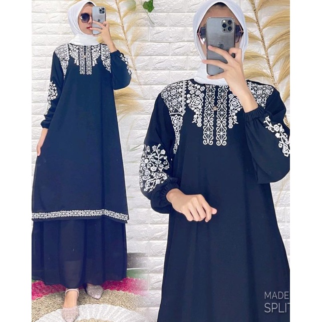 Gamis Malaysia bordir baju busana muslim dress kurung melayu bahan ceruty wanita dewasa