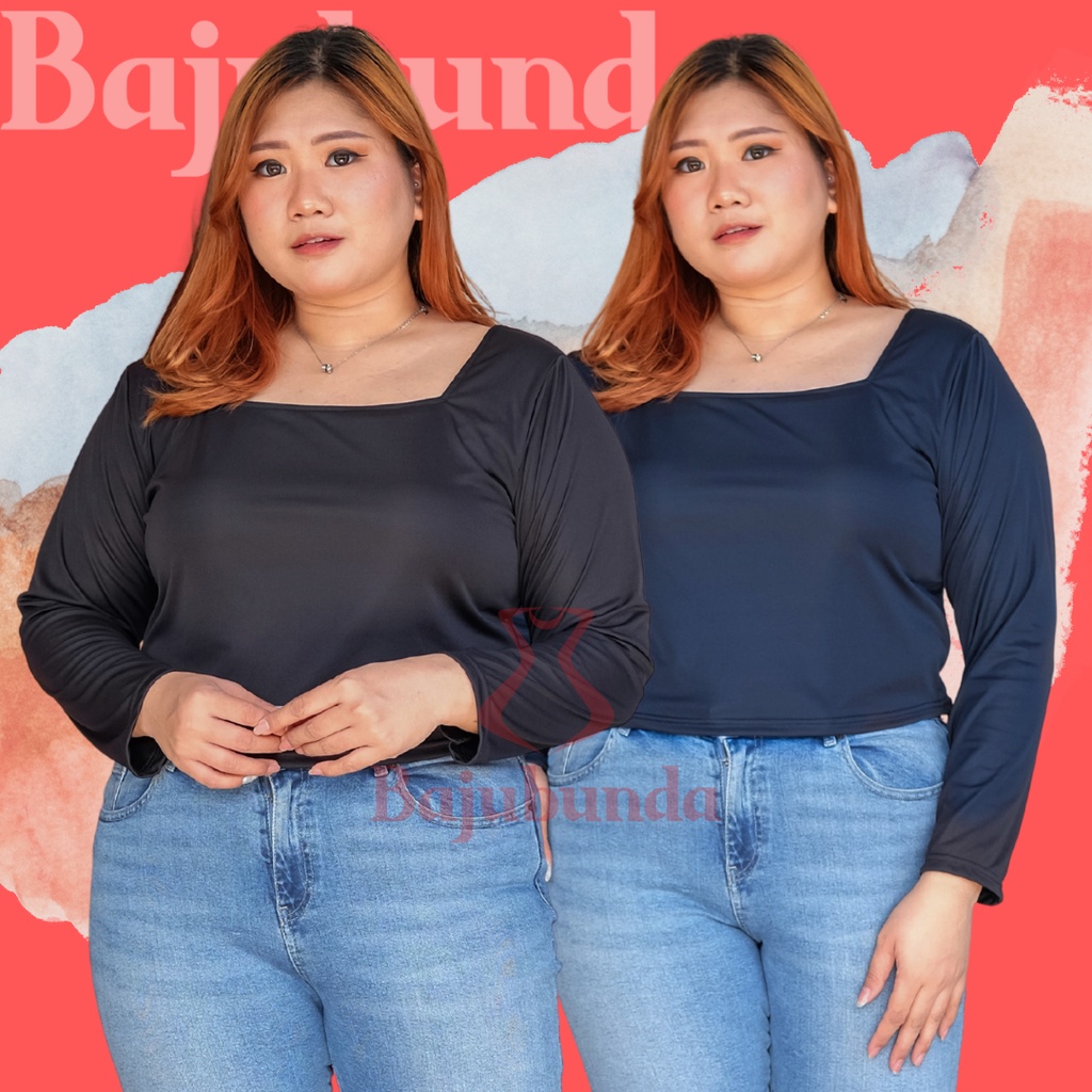 KAOS JUMBO BIG SIZE POLOS LENGAN PANJANG CROP WANITA BAJUBUNDA CHIKA