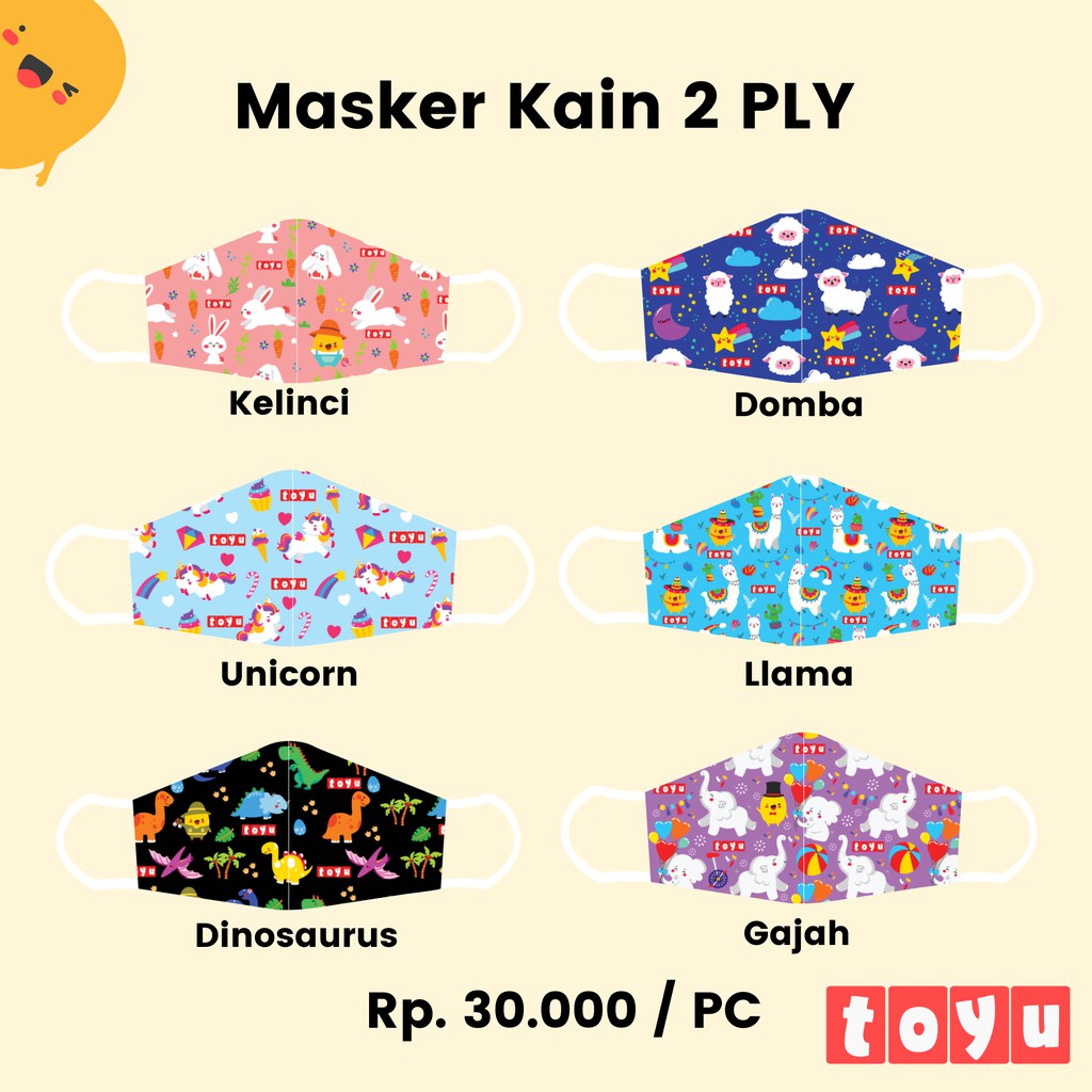 

Toyu Masker Premium Kain Anak 2 PLY Laki Perempuan Motif Lucu Murah