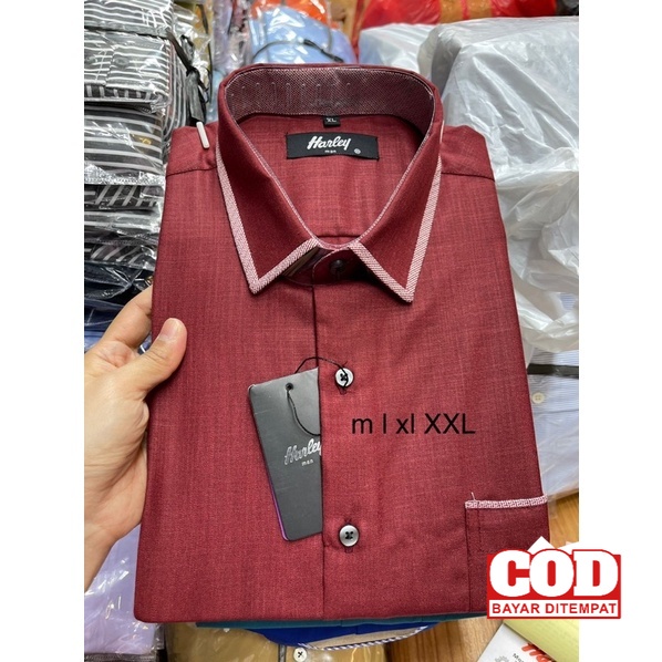Bukn Alisan Kemeja Harley warna maroon tangan panjang pendek Flannel Murah Kemeja Koko pria lengan p