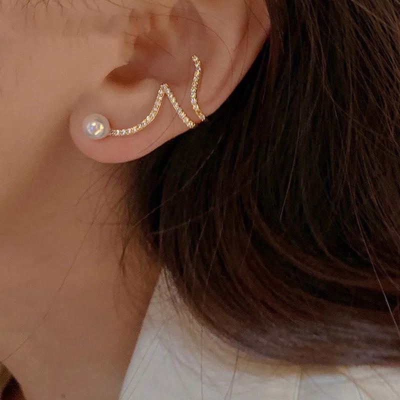 Anting Klip Tanpa Tindik Hias Mutiara + Berlian Gaya Jepang / Korea / Amerika Invisible Untuk Wanita