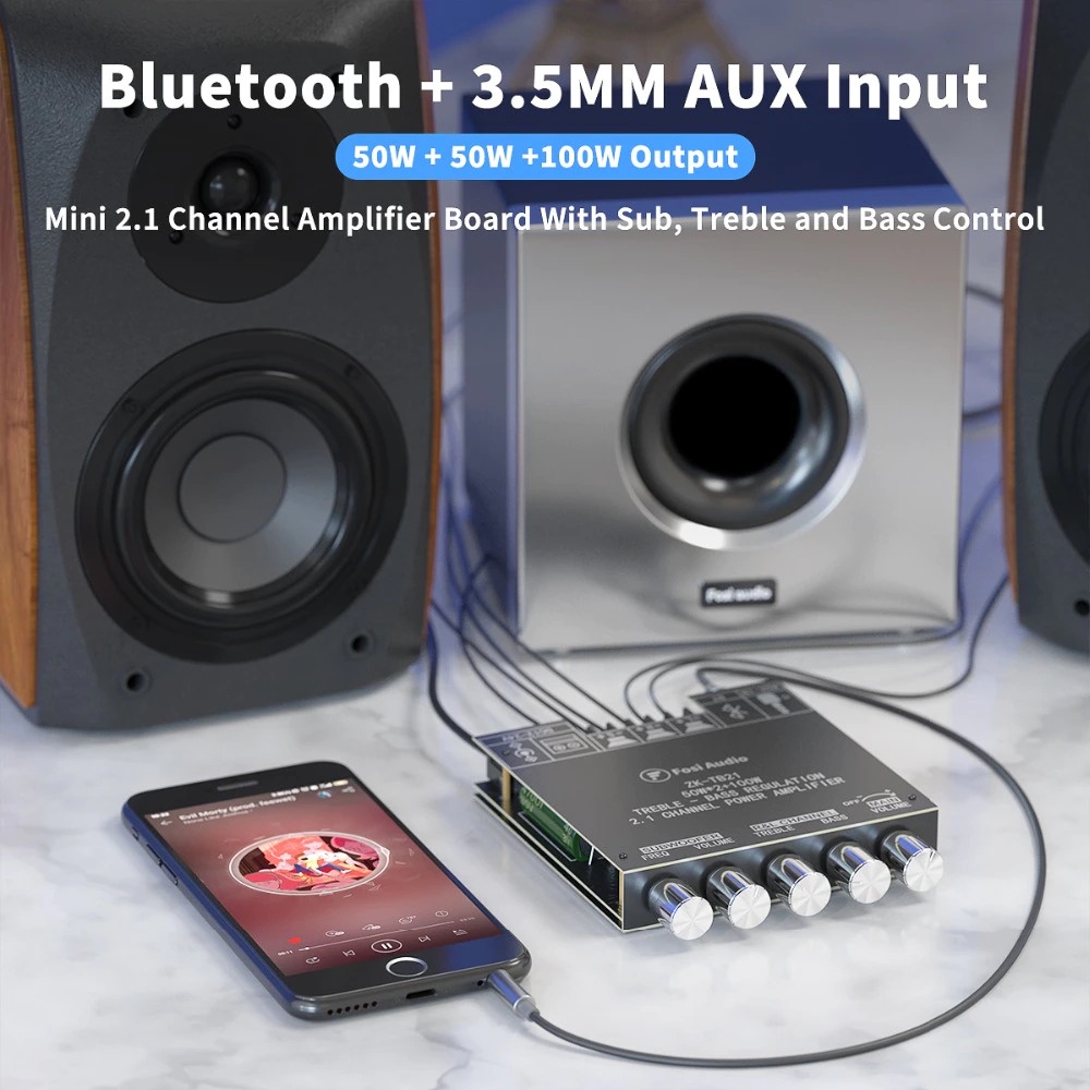 3 CHANNEL FOSI AUDIO BLUETOOTH 5.0 Amplifier 2.1 Channel POWER Receiver 2x50W + 100W SUBWOOFER TB21