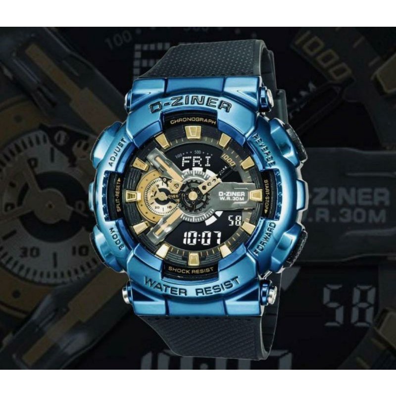 JAM TANGAN SPORT PRIA_D_ZINER_8295_ORI  AUTOLIGHT DUAL TIME WATER RESIST JAM TANGAN DZ8295