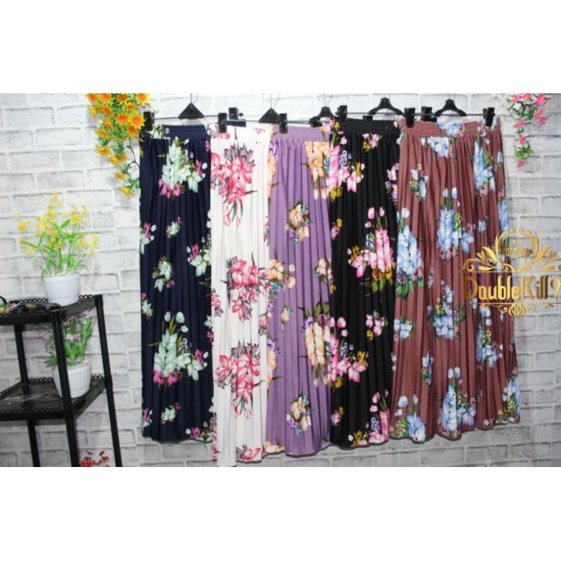 CUCI GUDANG/ROK PLISKET MOSCREPE PREMIUM MOTIF TERBARU