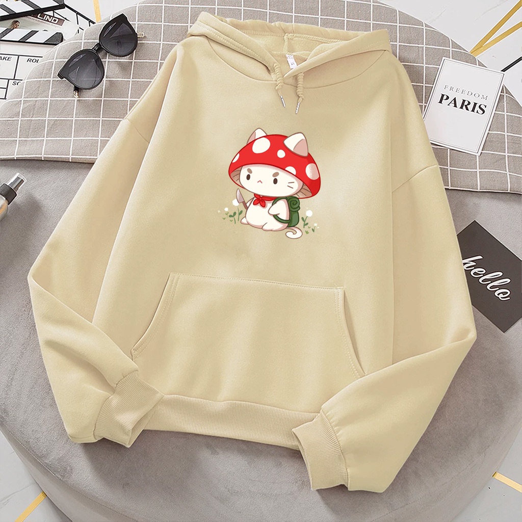 Sweater hoodie anak perempuan MUSHROOM CAT sweter anak cewek cowok murah