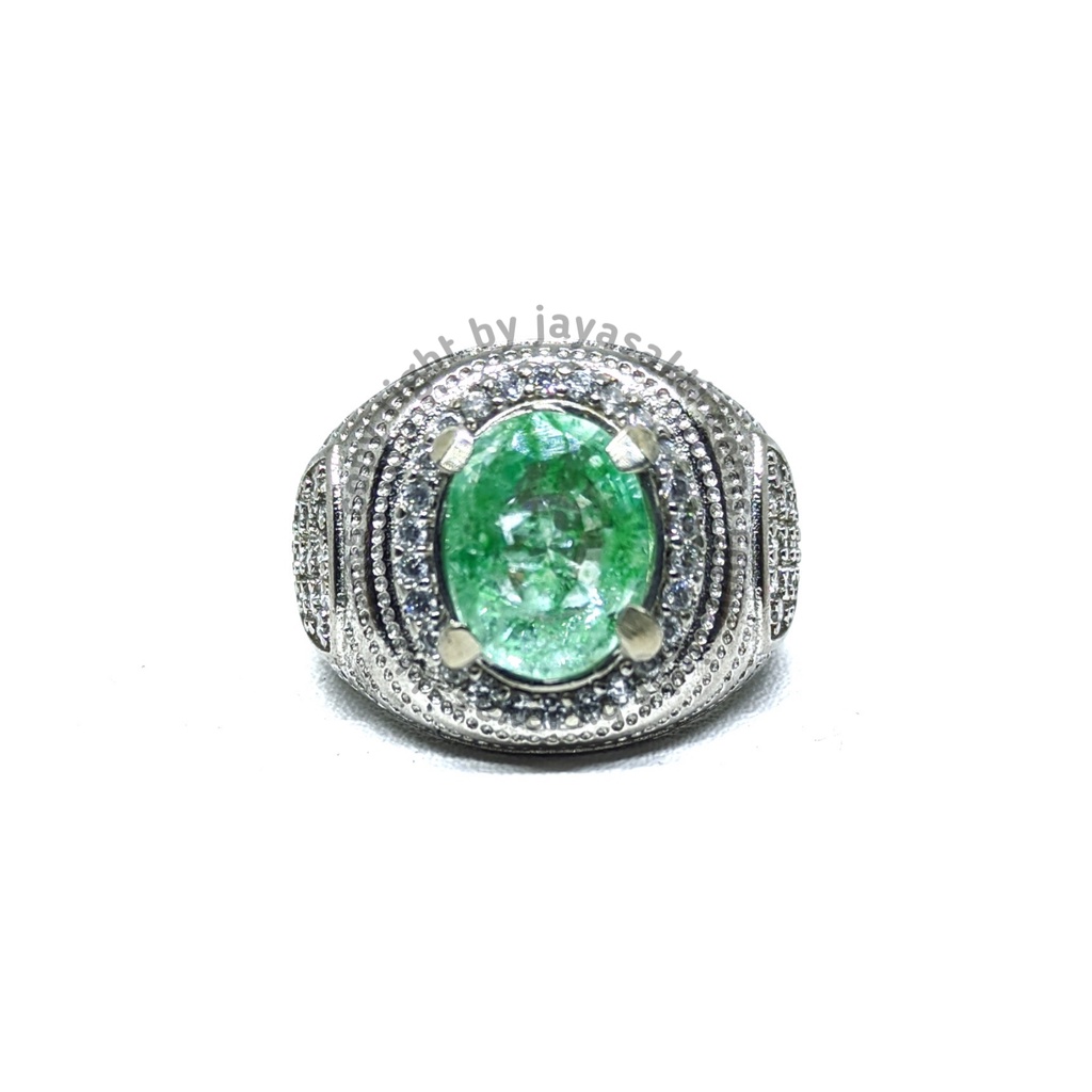 Natural Batu Permata Emerald Berly Zamrud Colombia Ring Alpaka EBZC06