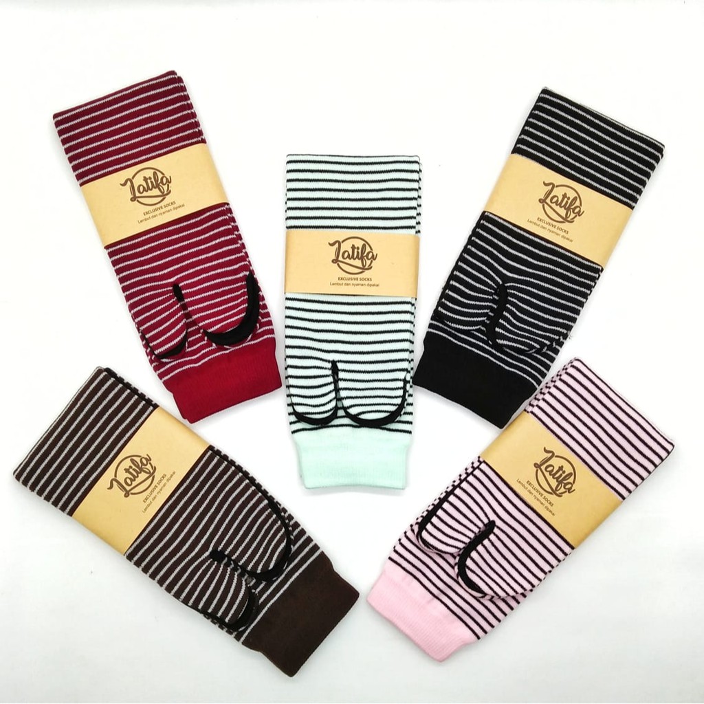 Kaos Kaki Jempol Muslimah Dewasa Motif SALUR Bahan Nilon Panjang Sebetis