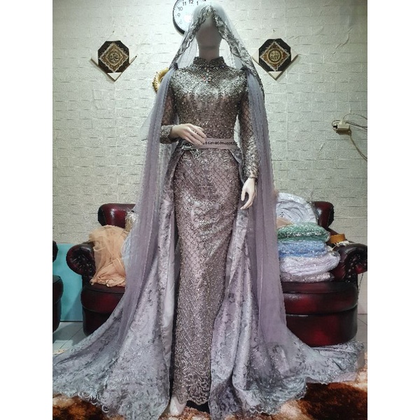 Gaun Pengantin Slim Payet Silver,Navy,Lilac,Baby Blue,Dusty,Moca,Ijo Wardah,Rose Gold,Putih