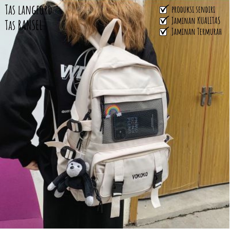 Tas Ransel Punggung Backpack Kanvas Bahu Simple Kekinian Model Kasual Termurah Gaya Terbaru Korea Remaja Travel Pria Wanita Cewek Cowok 003