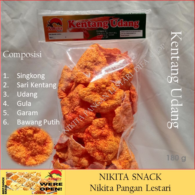 kentang udang 180g,kripik pedas gurih lezat,renyah,tahan lama DIFA Shop