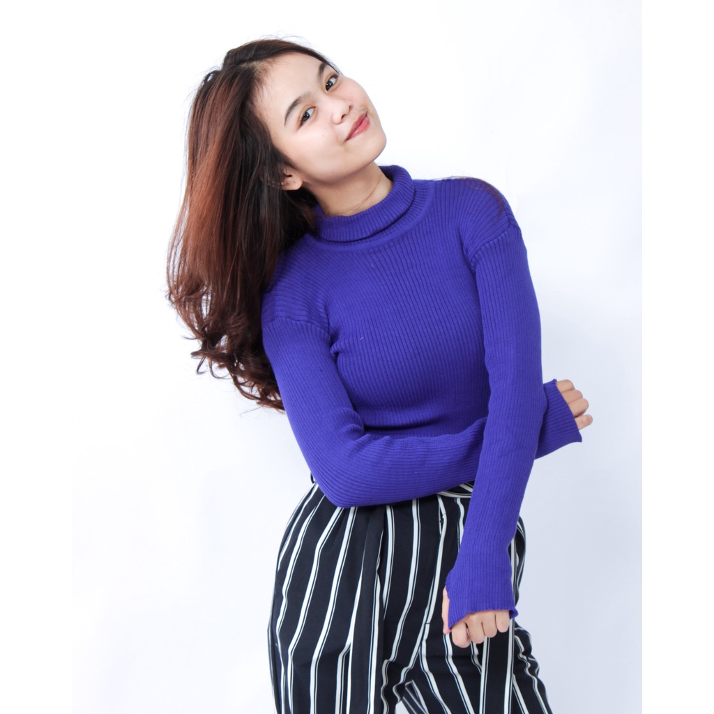 Promo Baju atasan wanita terbaru Rajut Turtleneck Press Body Premium Tebal Halus