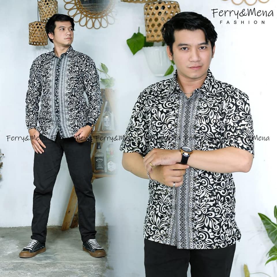 Batik pria pendek sutra silky modern/Baju kemeja batik kondangan pria terbaru