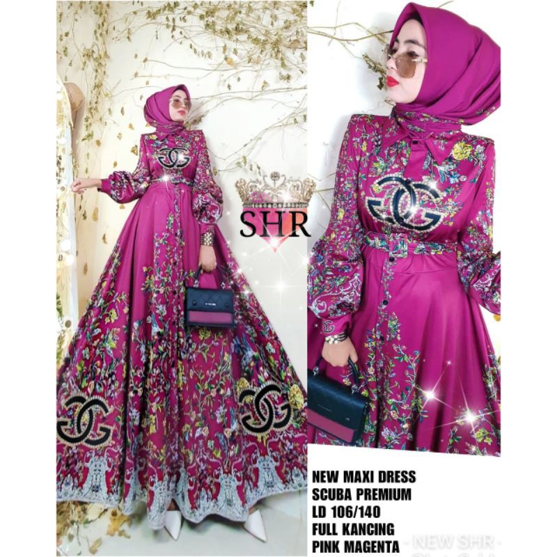 SHR BARU MAXI DRESS GC MAGENTA ORI 100%