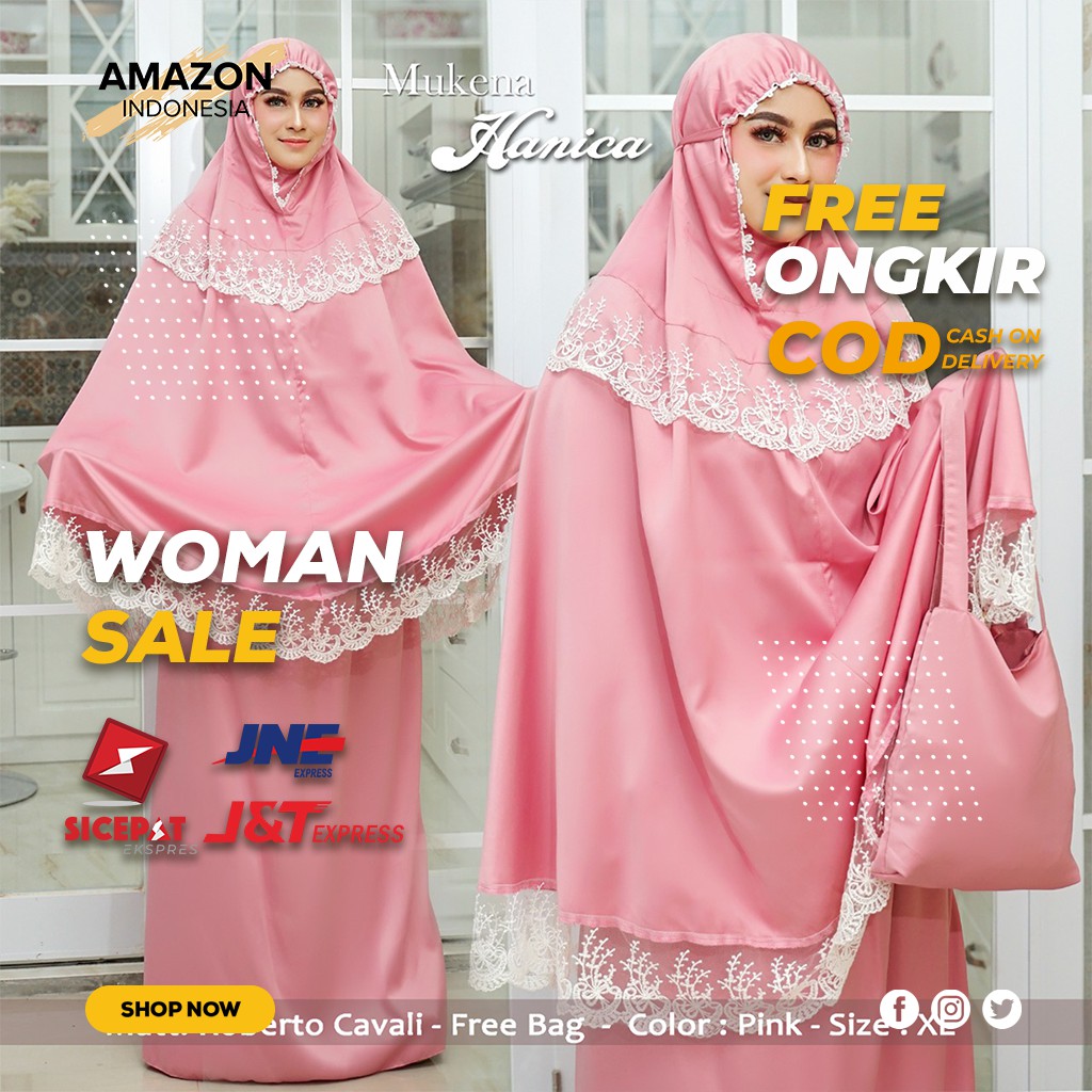 MUKENA WANITA DEWASA WARNA PINK BAHAN ROBERTO ORIGINAL DINGIN TEBAL IMPORT KOMBINASI RENDA MEWAH