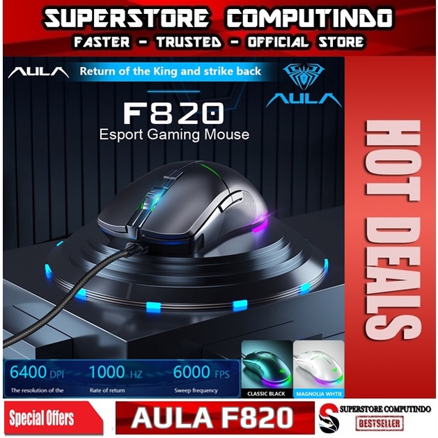 Mouse Gaming AULA F820 Slanted Eye-6400DPI-6Gear DPI-AULA F-820