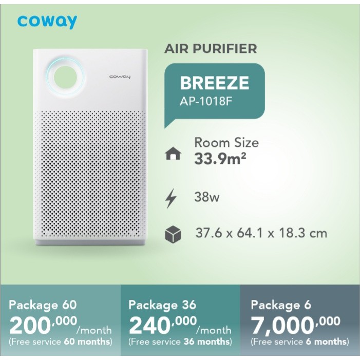 Coway Air Purifier Breeze - Pemurni Udara Garansi 5 Tahun(AP1018F)