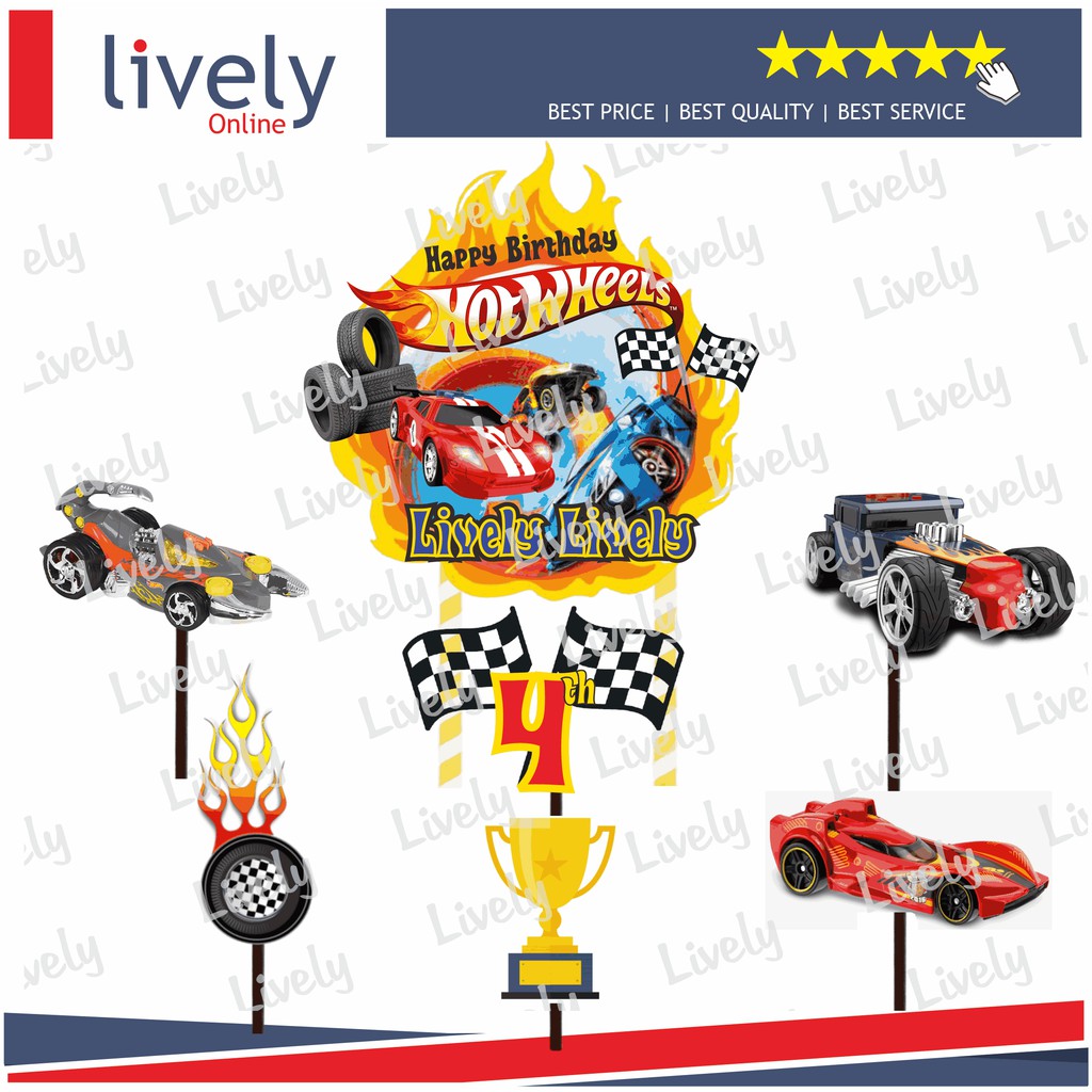 CUSTOM NAMA CAKE TOPPER KARAKTER HOTWHEELS 02 HIASAN KUE ULANG TAHUN HAPPY BIRTHDAY